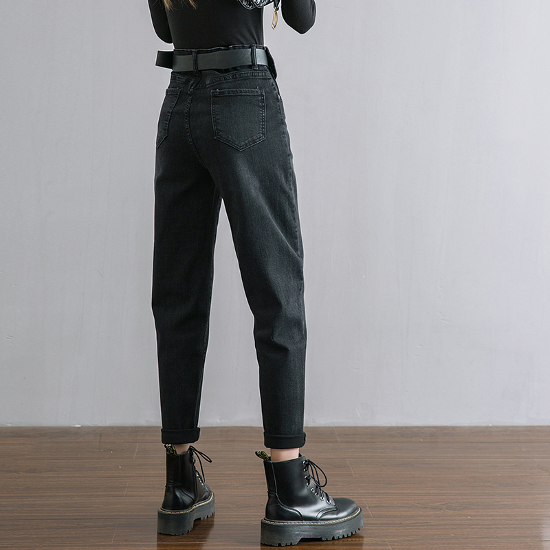 Harem jeans med hög midja dam vintage rak pojkvän mamma jeans mujer retro jeansbyxor blå svarta jeans casual