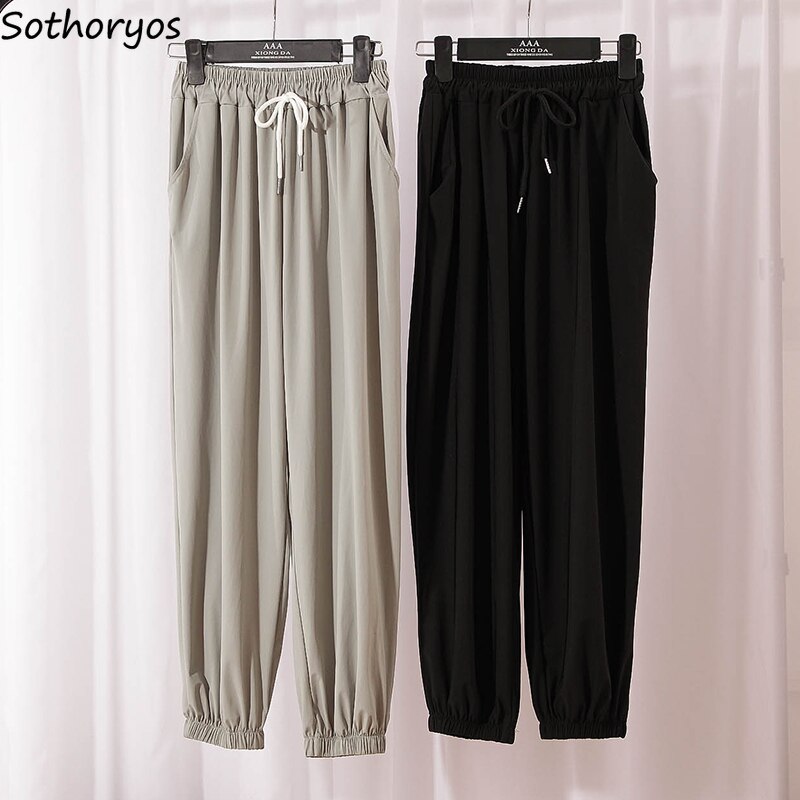 Pantalones largos hasta el tobillo para mujer, ropa de estar por casa, con pliegues cómodos, cintura elástica