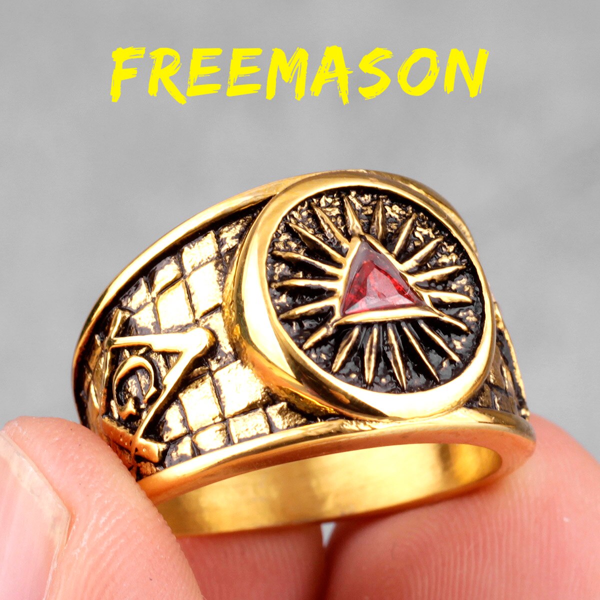 Frimurare frimurare guld silver färg män ringar punk hip hop för pojkvän manlig rostfritt stål smycken kreativitet: 10 / R462- guld