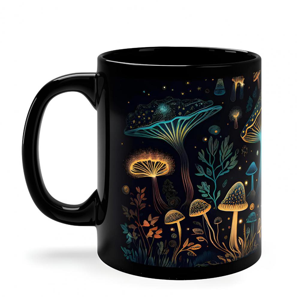 350ML Bioluminescent Fungi Magic Mushroom Mug Novelty Black Tea Milk Water Cup Mushroom Coffee Mug With Handle Birthday: Default Title
