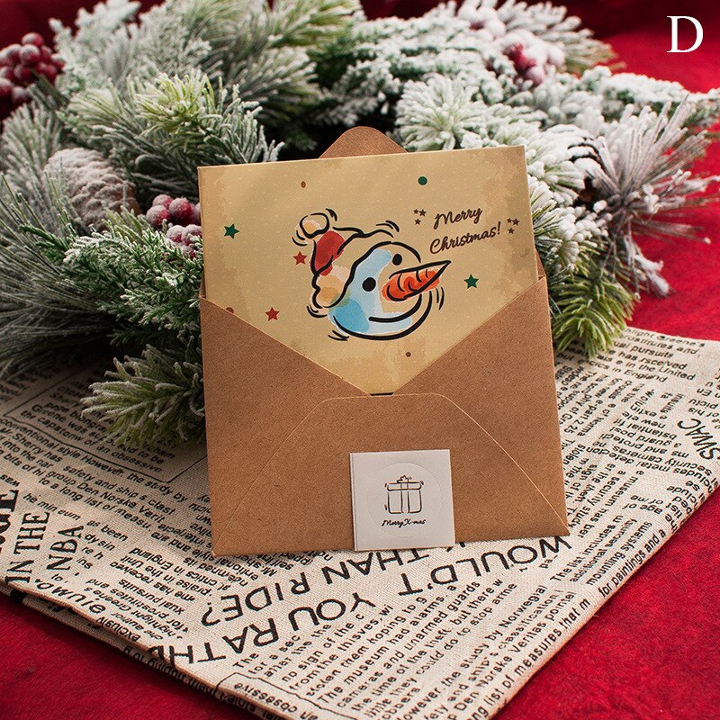 Small Fresh Merry Christmas Card Thanksgiving Blessing Cards Hollow Three Fold Simplicity Festival Greeting Card Sets: D