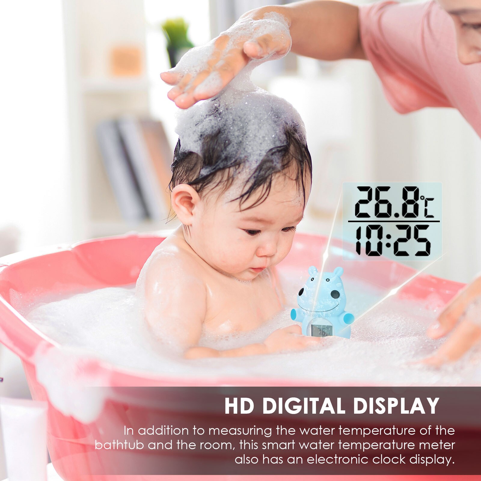 Bathroom Water Thermometer Bath Waterproof Digital Thermometer Floating Hippo Baby Sensor LED Warning Bathtub Alarm Chronograph