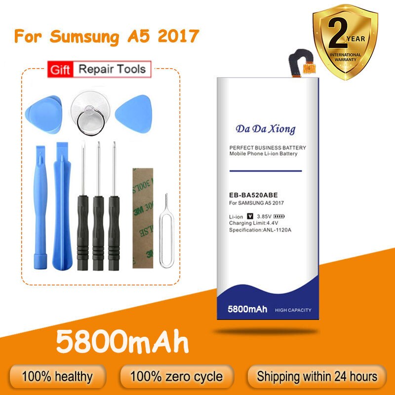 Batería de EB-BA520ABE de 5800mAh para Samsung Galaxy Edition A5, , A520F, SM-A520F de repuesto, herramientas gratuitas