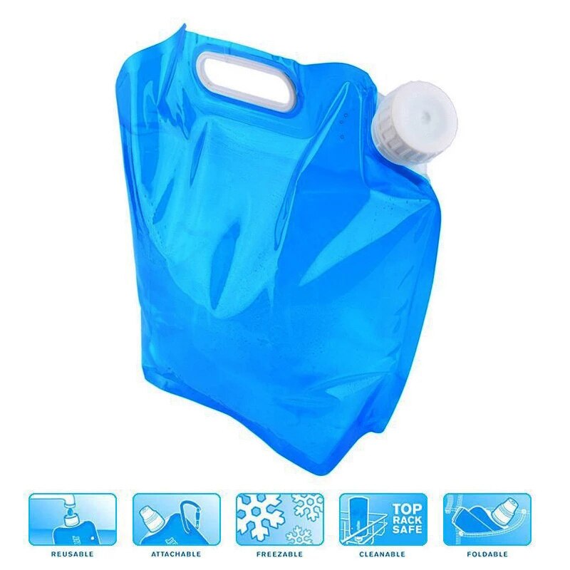 5 / 10L Foldable Water Bag Canister PE Tasteless Safety Seal Lightweight Drinking Water Storage Bag Outdoor Water Bag