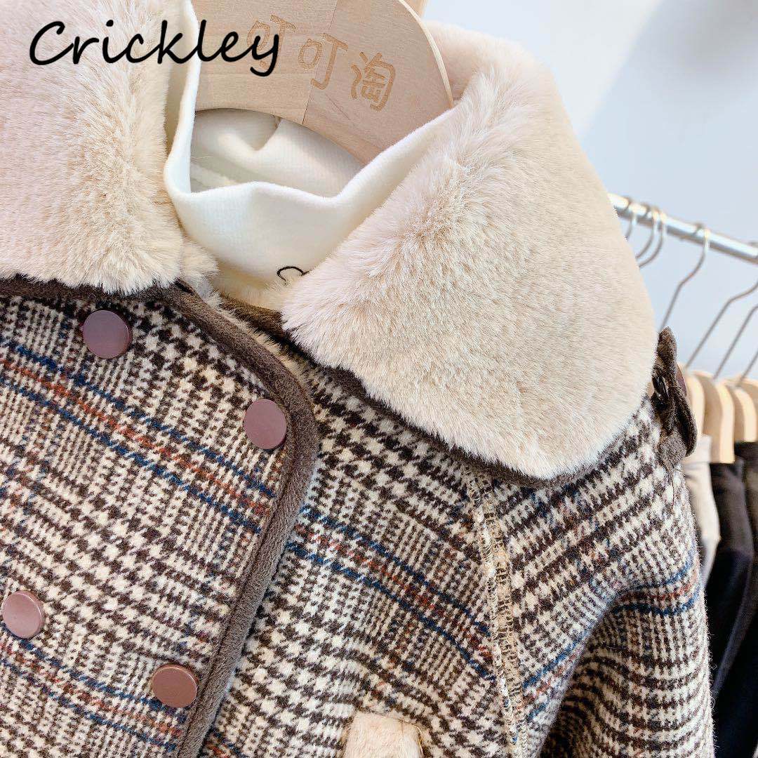 freundlicher Mantel Plaid aufbringen Woll Mantel für Jungen Mädchen Winter Warme Plüsch Faux Pelz freundlicher Jacke Kleinkind Kurzen Mantel
