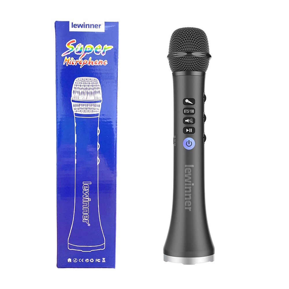 Lewinner L-698 Wireless Karaoke Microphone Bluetooth Speaker 2-in-1 Handheld Sing &amp; Recording Portable KTV Player for iOS/Androi: black