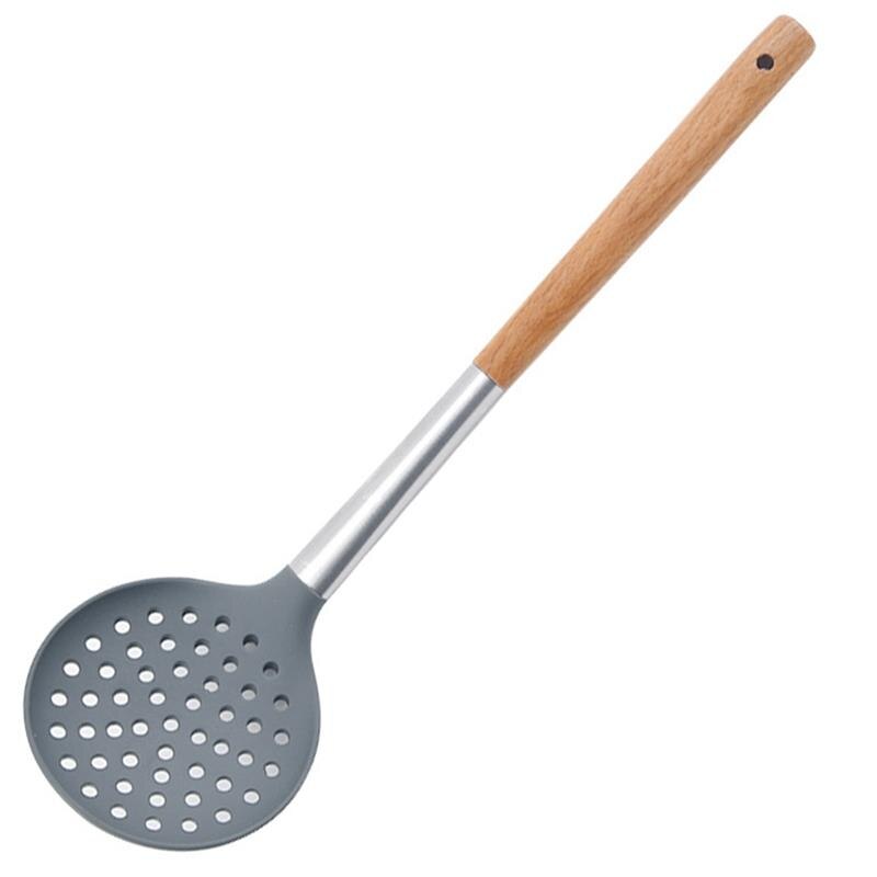 Stainless Steel Kitchen Utensil Non Stick Wooden Long Handle Soup Ladle Frying Spatula Slotted Spoon Useful Kitchen Cooking Tool: 3