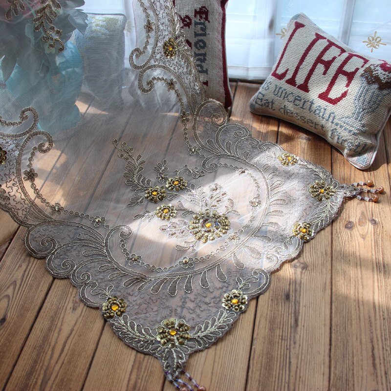 Mantel de mesa con bordado de encaje de poliéster con Gancho Blanco y borlas, mantel de mesa, mantel de tela para cena, costura a mano, alfombrilla de cuentas, camino de mesa FG1302