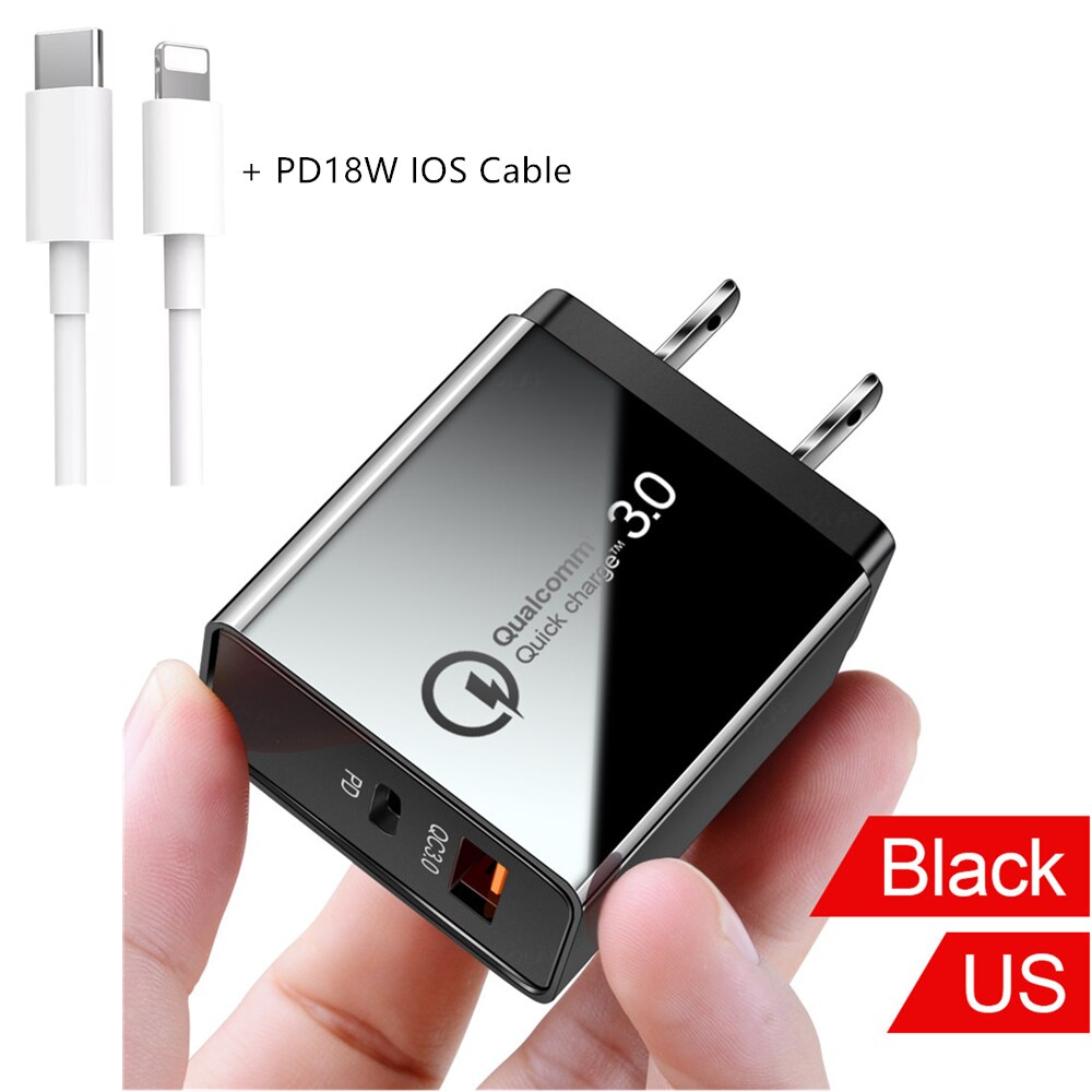 PD 18W USB Typ C handy schnelle Ladegerät Stecker QC 3,0 für iPhone11 Android Ipad Xiaomi Samsung laptop schnell Lade Stecker: US B with ios Cable