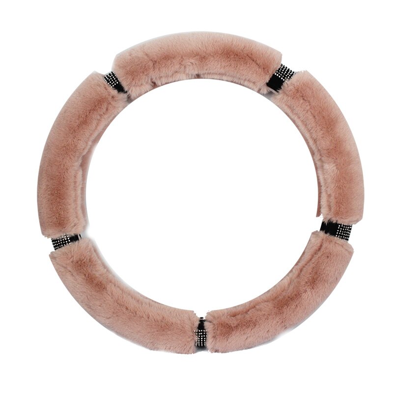 Funda de volante de felpa de invierno, cristales de diamante, cubiertas de pelo rosa para coche, accesorios de lujo para interiores