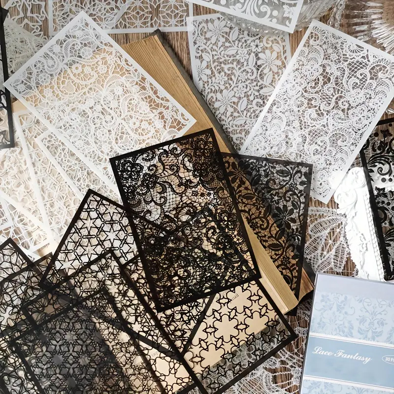 30 pièces, Style Vintage noir et blanc dentelle autocollants livre bricolage Journal indésirable Journal décoration Collage PET autocollant Album Scrapbooking