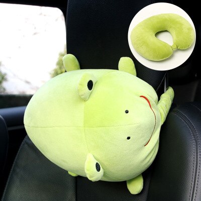 Cartoon U Vorm Auto Nekkussen Memory Foam Transformator Hoofdsteun Ondersteuning Rest Vliegtuig Reizen Kussens Dier Konijn Kikker Varken Beer: frog