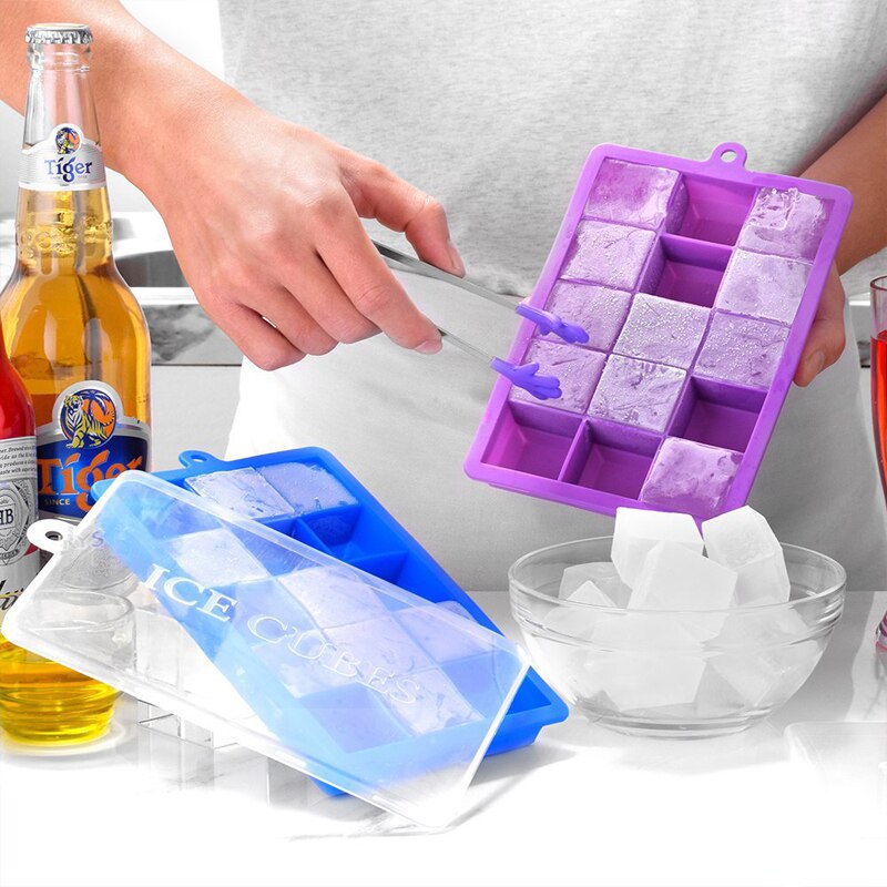 15 Grid Ijs Maker Diy Ice Cube Mold Food Grade Silicone Ice Tray Thuis Met Lidsquare Vorm Keuken Bar accessoires