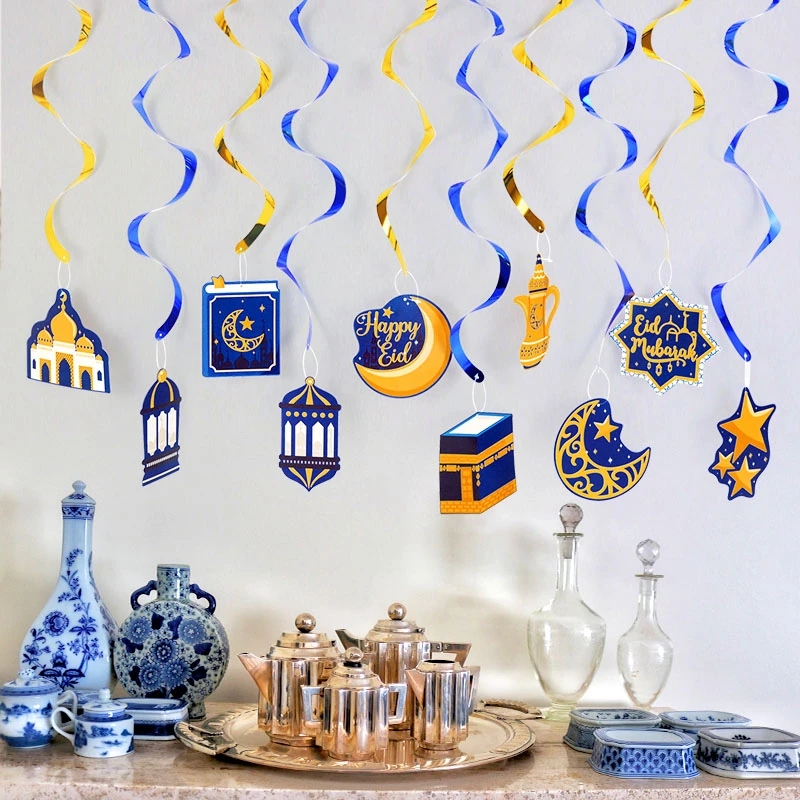 EID Mubarak bannière paillettes étoile lune lettre papier banderoles guirlande islamique musulman fête Ramadan Kareem décorations pour la maison 2024