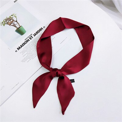 Petit foulard en soie de couleur unie pour femmes, 90x5cm, ruban de poignet tout assorti pour sac à main enveloppé: 3