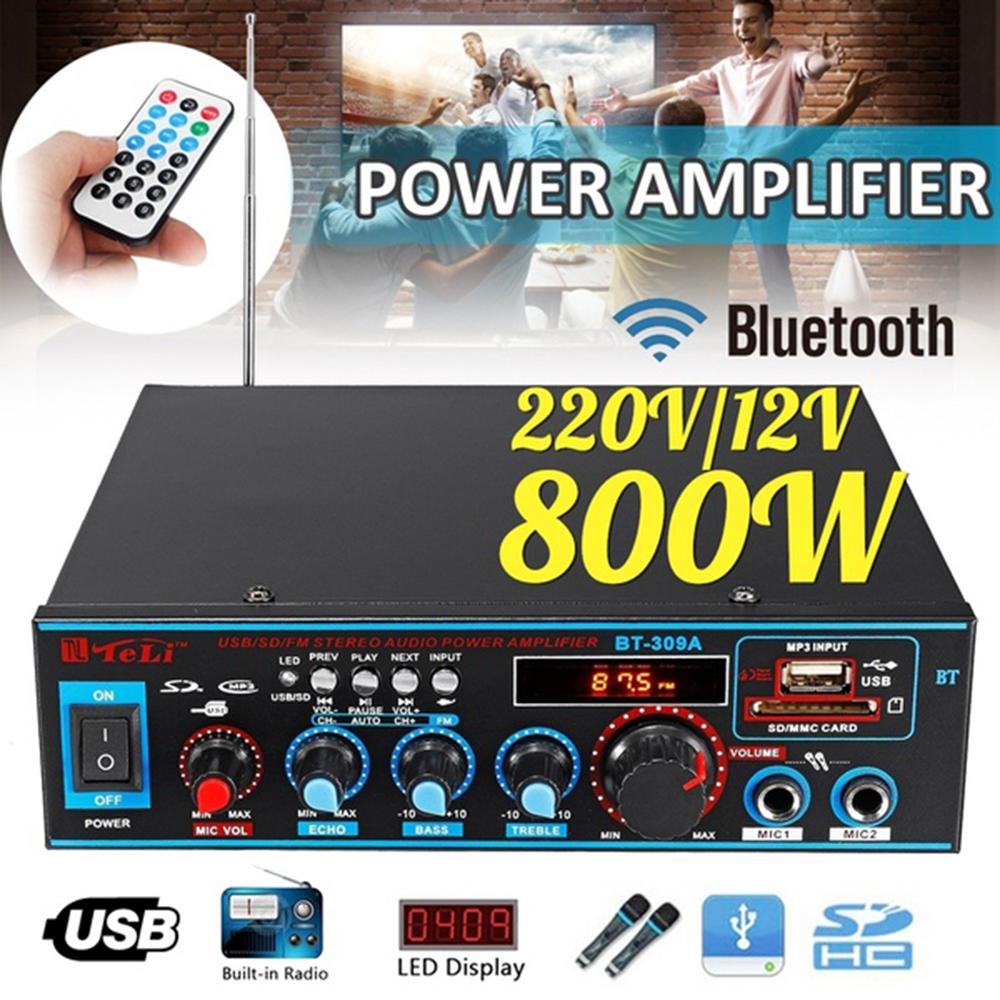 Multifunctional Bluetooth Receiver Power Amplifier BT-309A Home Theater HIFI Mini Microphone Input Reverberation RC Amplifier