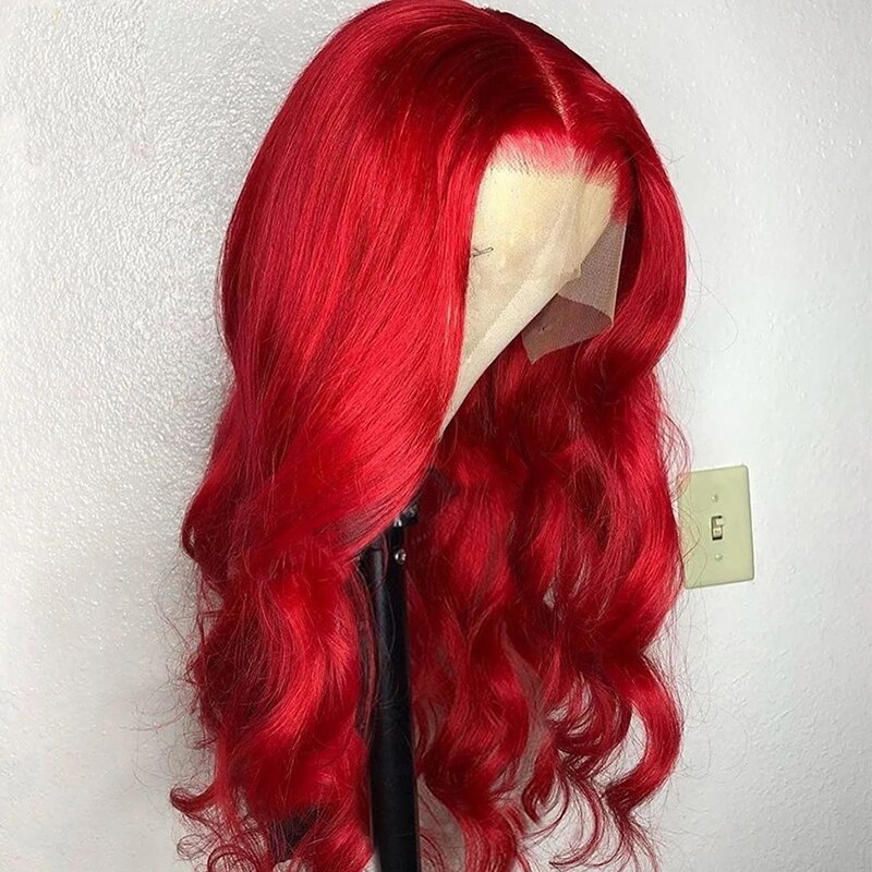 Glueless Long Wavy Red Lace Front Synthetic Wigs High temperature Fiber Hair Lace Front Wigs For Black Women Natural Hairline