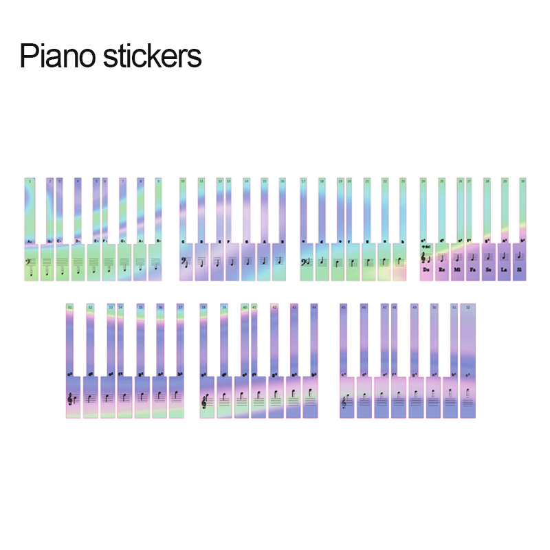 Autocollant numérique pour clavier de Piano, étiquette de Note musicale, touche universelle, dégradé coloré, 88/61/54: Default Title