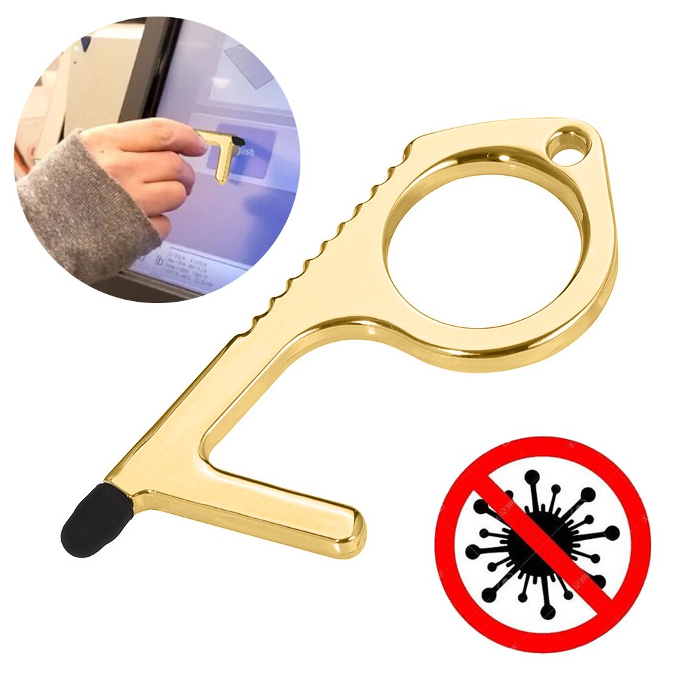 2pc cuivre alliage d'aluminium Anti-contact ouvre-porte écran tactile porte-clés pas de touche clé ouvre-porte poignée de porte presse ascenseur outil
