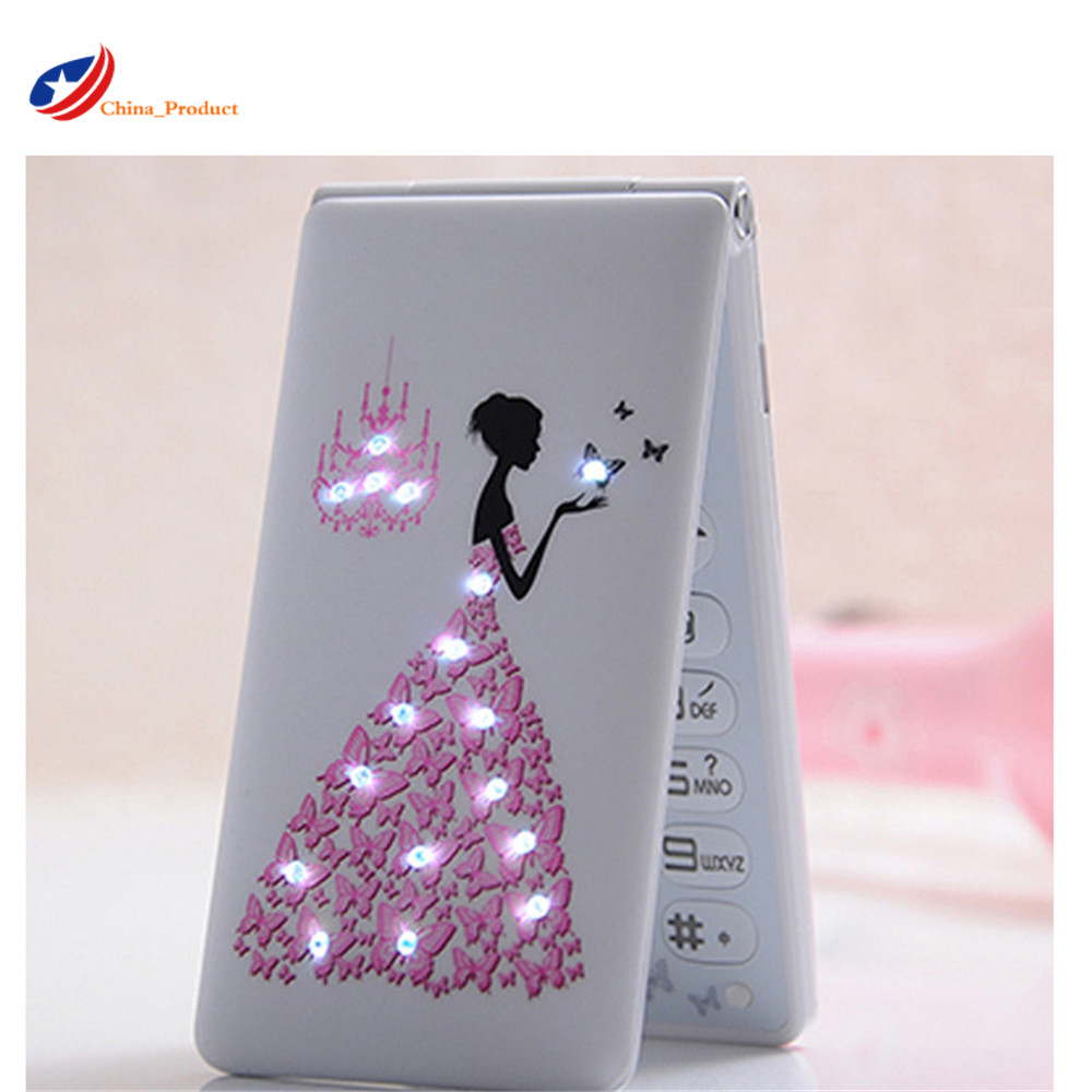 Teléfono Móvil KUH D11 con tapa, Tarjeta SIM Dual, , para niñas, flor para mujer, linterna LED, teléfono móvil a la
