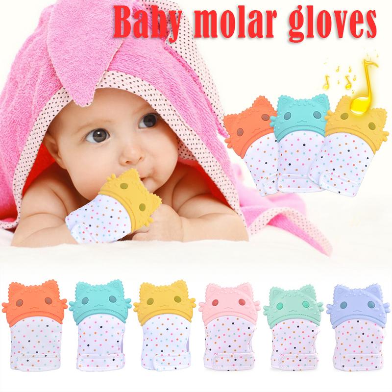 Manopla para dentición de bebé, mitones de silicona, envoltura de dulces, mordedores de sonido, guantes de juguete, juguetes a prueba de mordeduras
