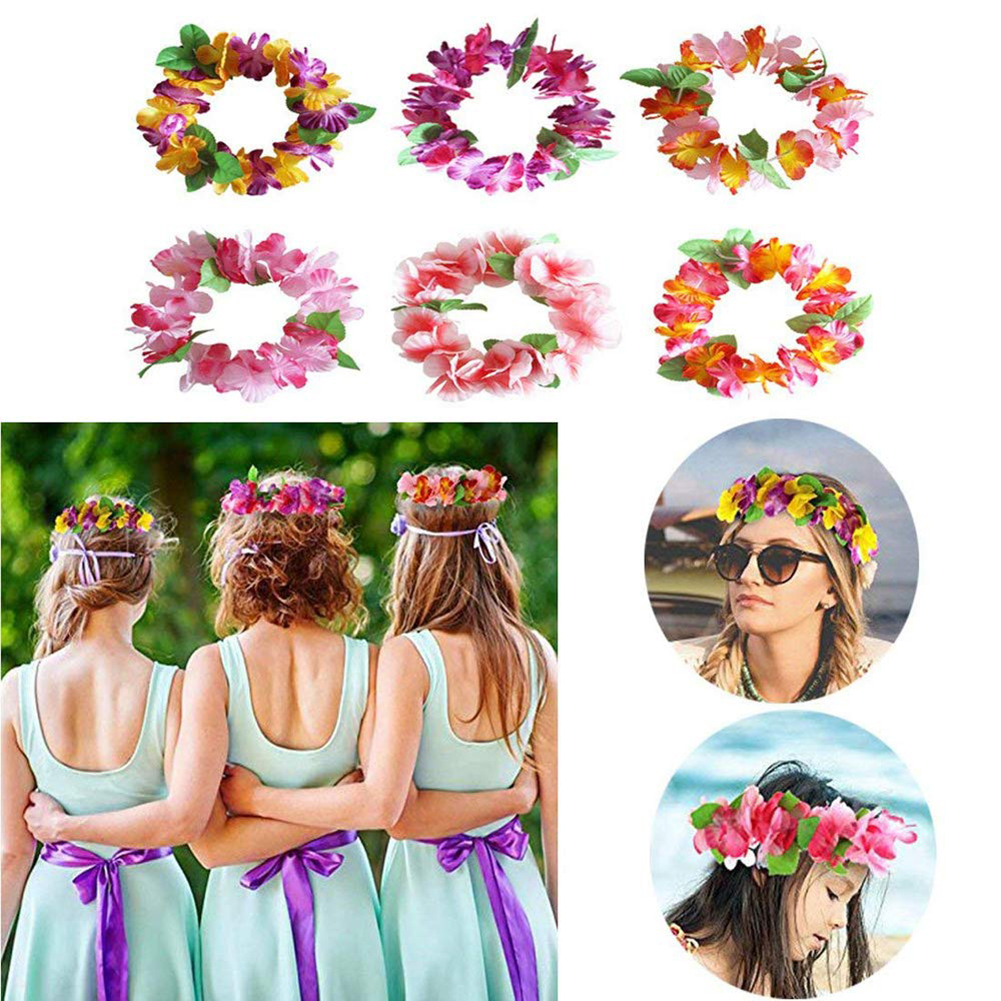 6 sztuk sztuczne kwiaty hawajskie lei naszyjnik wianek i z pałąkiem na głowę zestaw bransoletek lato impreza na plaży dekoracji urodziny ślub