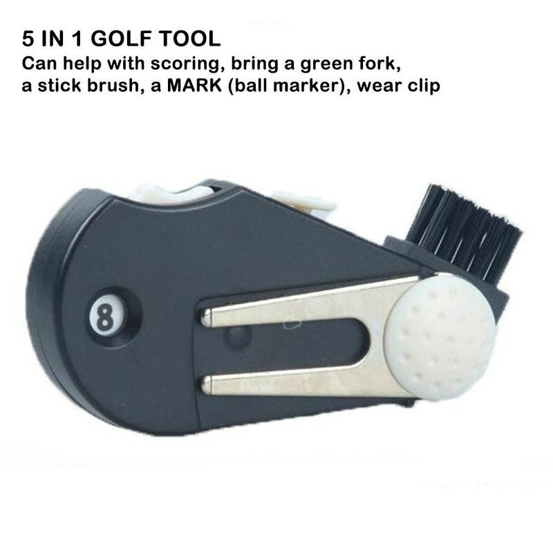 5 In 1 Golf Tool Multipurpose Golf Green Fork Repair Tool Groove Ball Cleaner Ball Marker Wear Clip: Default Title