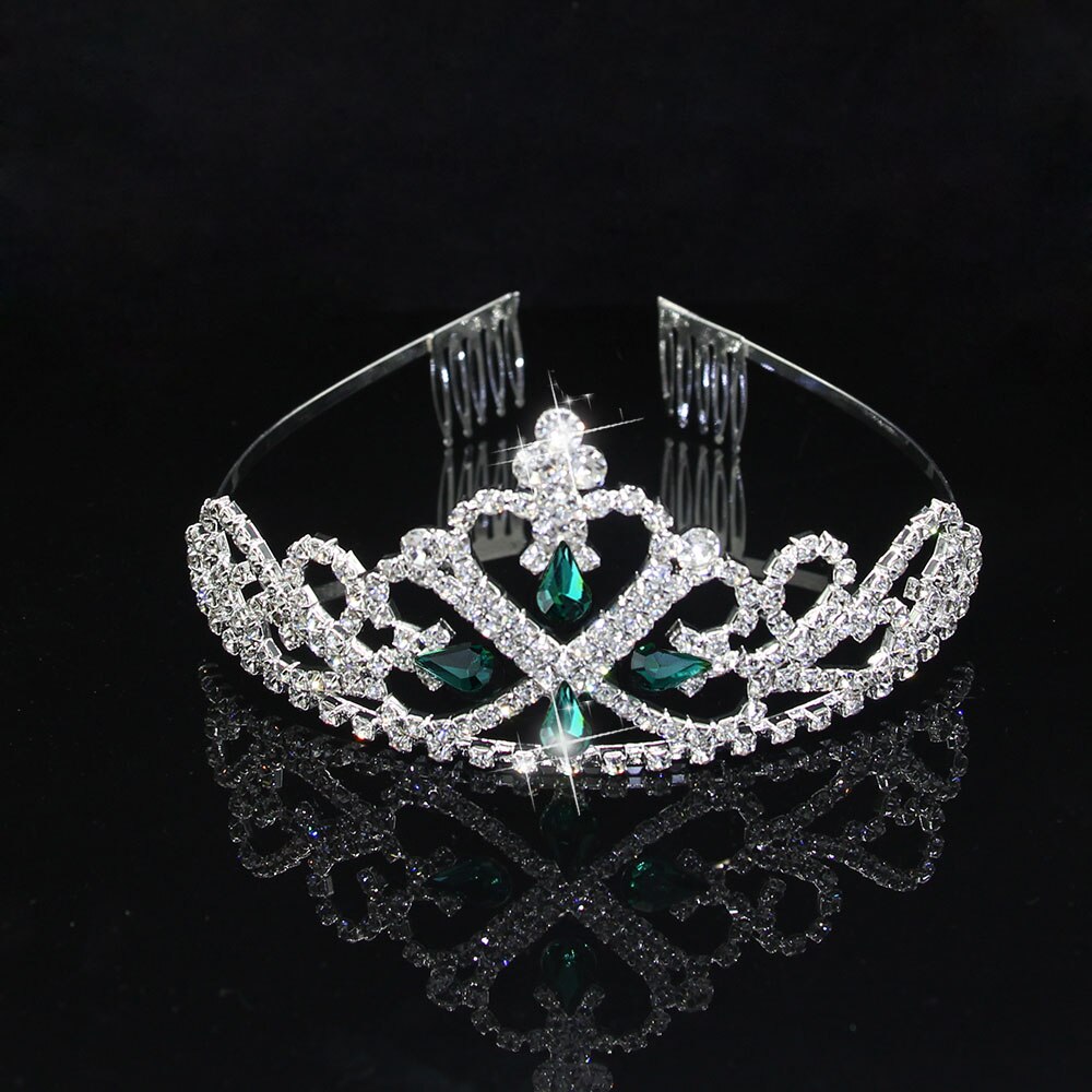 Ainameisi blå krystal tiara bryllup krone pandebånd kvinder piger rhinestone fest brude hår smykker tilbehør: Grøn