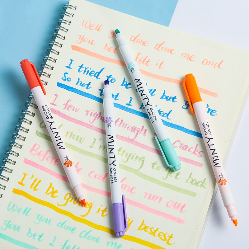 16Pcs/Set Mint Scented Highlighter Pen Soft Fiber Tip Markers Drawing Fluorescent Pen Student Cute Stationery