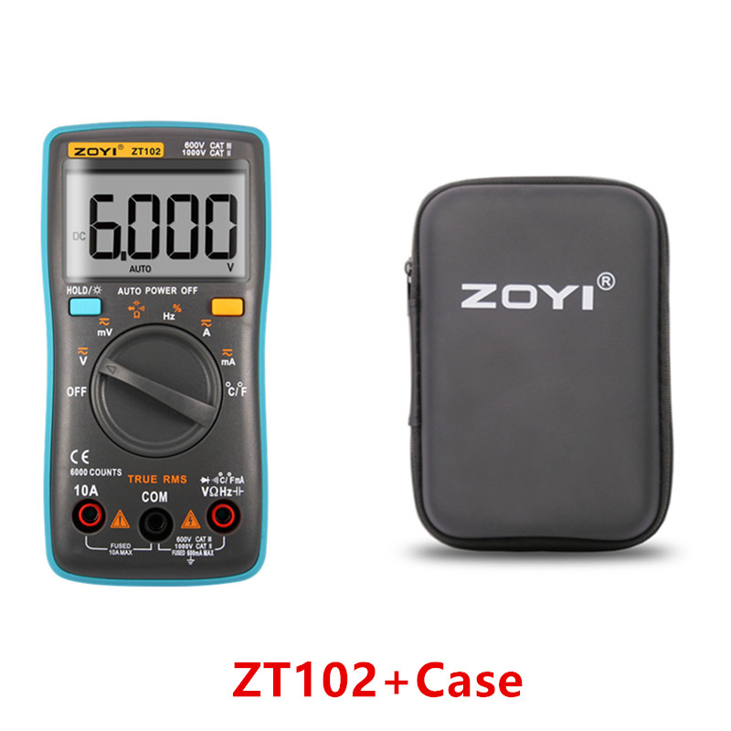 ZOYI ZT101/ZT102/ZT102A Digital Auto Range Portable Multimeter 6000 counts Backlight Ammeter Voltmeter Ohm: ZT102Case