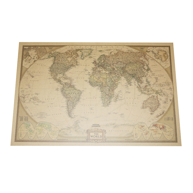 Póster de mapa del mundo, Papel Kraft de 72,5x47cm, papelería para estudiantes, papeles pintados de geografía mundial, decoración del hogar, pinturas decorativas, 20 Uds.