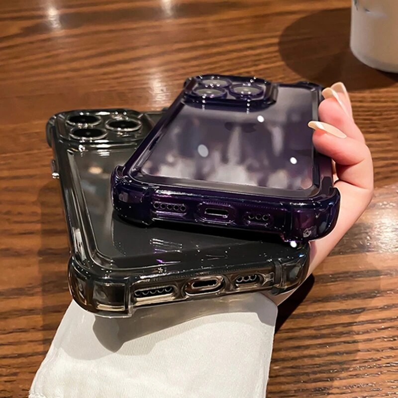 Funda de teléfono transparente a prueba de golpes de lujo para iPhone 15 14 13 12 11 Pro Max 14 15 Plus, funda trasera dura transparente con parachoques de silicona