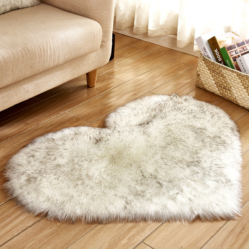 Tapis en fausse fourrure en forme de cœur pour chambre à coucher, tapis moelleux et Shaggy, en peau de mouton, pelucheux, décor de canapé, tapis de sol en peluche: 1200 millimètres x 1200 millimètres / WHITE
