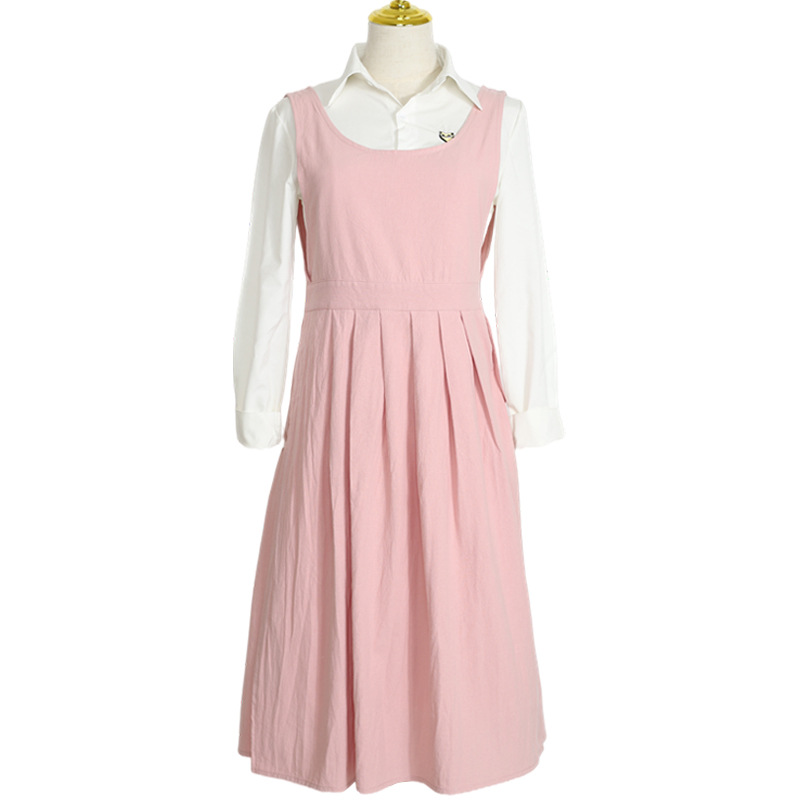 Washed cotton linen Kitchen Apron For Cooking Baking Flower Shop Ruffles work clean apron for woman uniform lady Dress: light pink