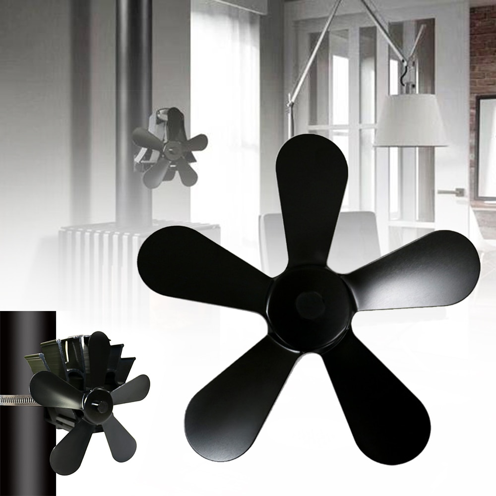 5 Blades Wood Stove Winter Heat Powered Fireplace Fan Heat Powered Stove Fan Log Wood Burner Quiet Black Home Fireplace Fan