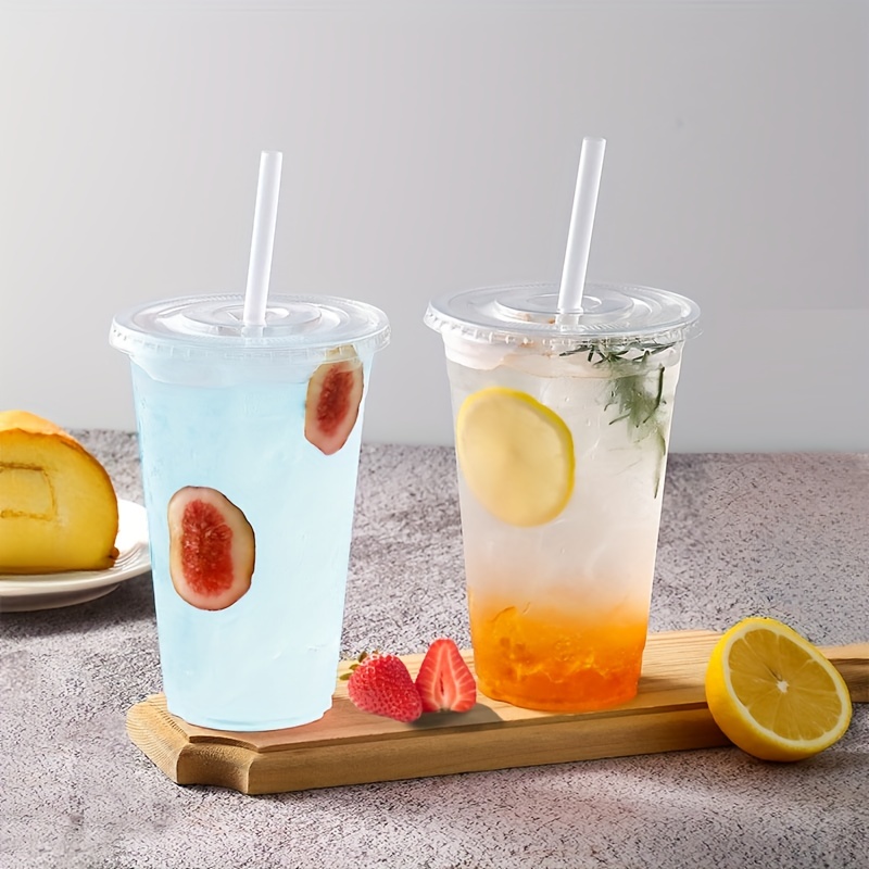 50 Sets 12/16/20 Unzen Kunststoffbecher mit Deckel, transparente Einwegbecher für Partys, Eiskaffee, Smoothie, Milchshake, kalte Getränke