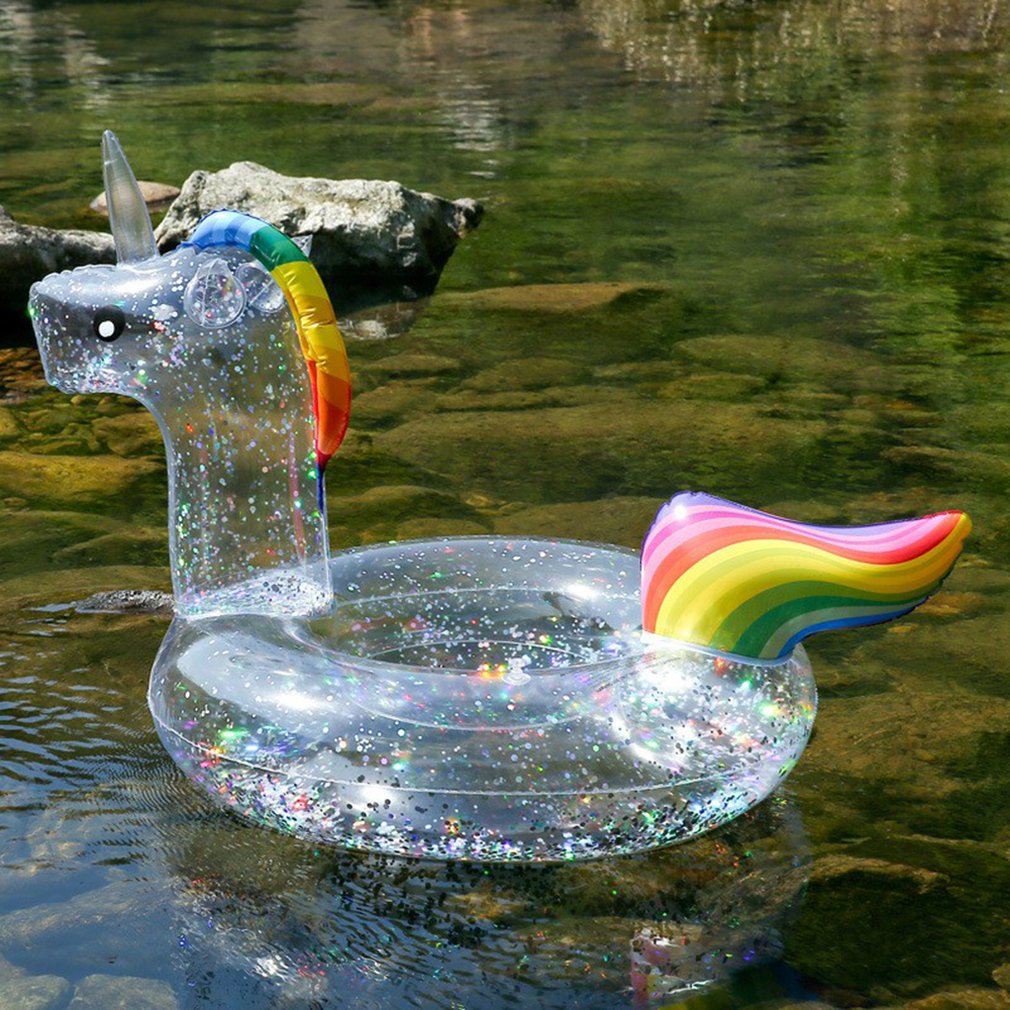 Gigante Tutto Trasparente Paillettes fenicottero Forma di Unicorno Gonfiabile in PVC Gonfiabili E Salvagente Piscina Galleggiante Materasso Ad aria Spiaggia, Acqua Giocattolo Divertente