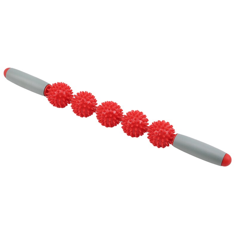 Gym Yoga Massage Stick Relax Muscle Roller 5 Spiked Balls Anti Cellulite Slimming Trigger Point Roller Muscle Body Relax Tool: Red