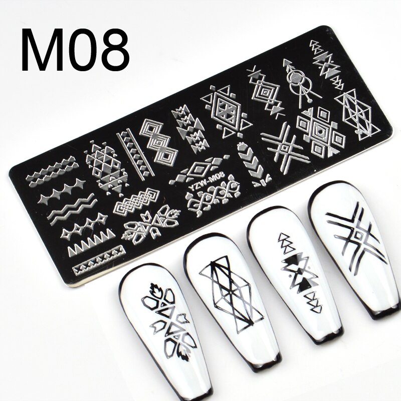 1pc rektangulära nagelstämplingsmallar blomma kärleksdjur 10 x 4cm bildplattor i rostfritt stål polish manikyr stencil: M08