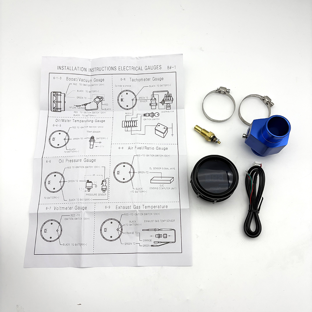 52 mm Abgastemperaturanzeige, 2 Zoll digitales EGT-Automessgerät mit Sensor, blaue LED, externer Gastemperaturanzeige für die Automobilindustrie