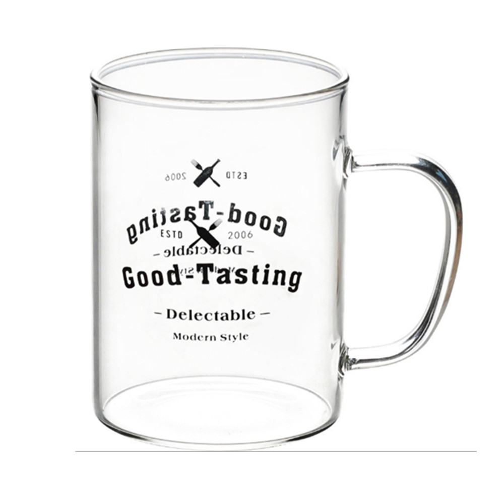 Vaso de agua de vidrio de borosilicato, Vaso de Leche recto con vaso de bebida fría, vaso de zumo, vaso Simple con Taza de leche de letras en inglés: Black words