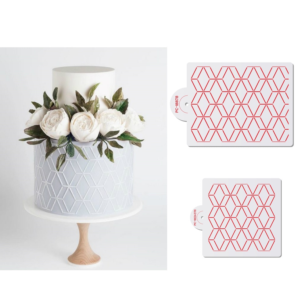 Plantilla de plástico para Tartas con patrón de rombos geométricos, plantilla de encaje para pasteles, molde de dibujo DIY, herramienta de decoración de pasteles, utensilios para hornear