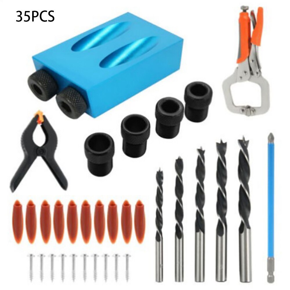 15 Degree Angle Woodworking Oblique Hole Locator Pocket Jig Kit Drill Guide Set Hole Puncher DIY Carpentry Tools Bits