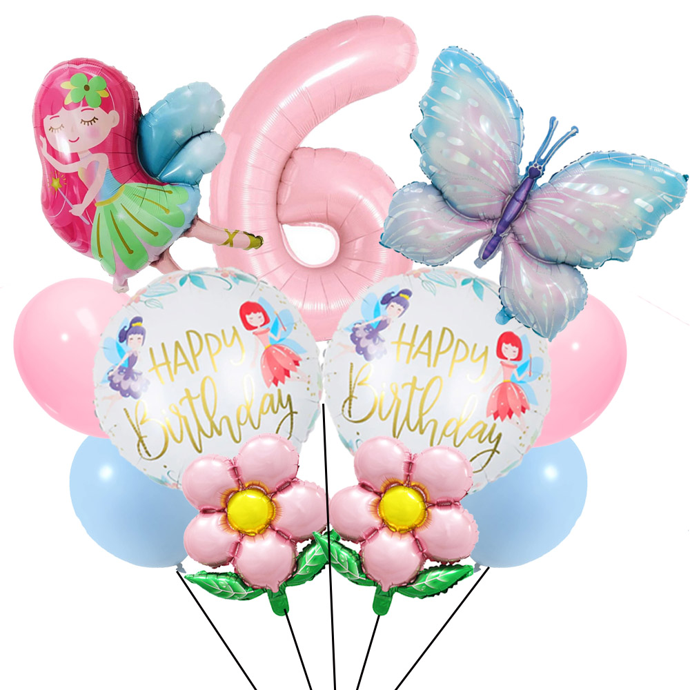 Juego de globos de hadas y flores, globos de mariposa, decoraciones de 1 a 9 cumpleaños para niñas, suministros de decoración para de cumpleaños con tema de mariposa: Marble