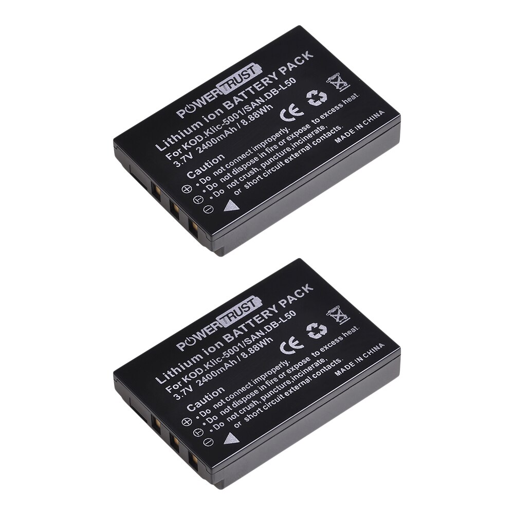 KLIC-5001/ DB-L50 Battery + Charger for Kodak KLIC-5001,P850 Z760 DX7590 DX7630, Sanyo DB-L50,DMX-FH1 FH11 HD1000 HD2000 Camera: 2x Battery