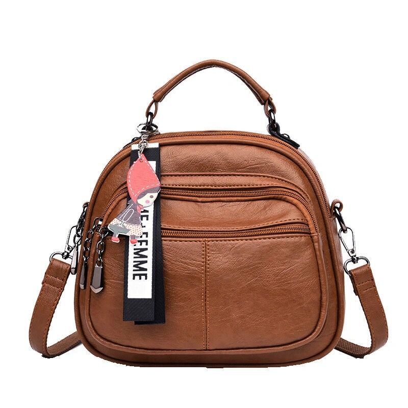 Dames schoudertas crossbody multifunctionele rugzak dames kleine rugzak dames vintage retro zachte leren rugzak met meerdere zakken: Bruin