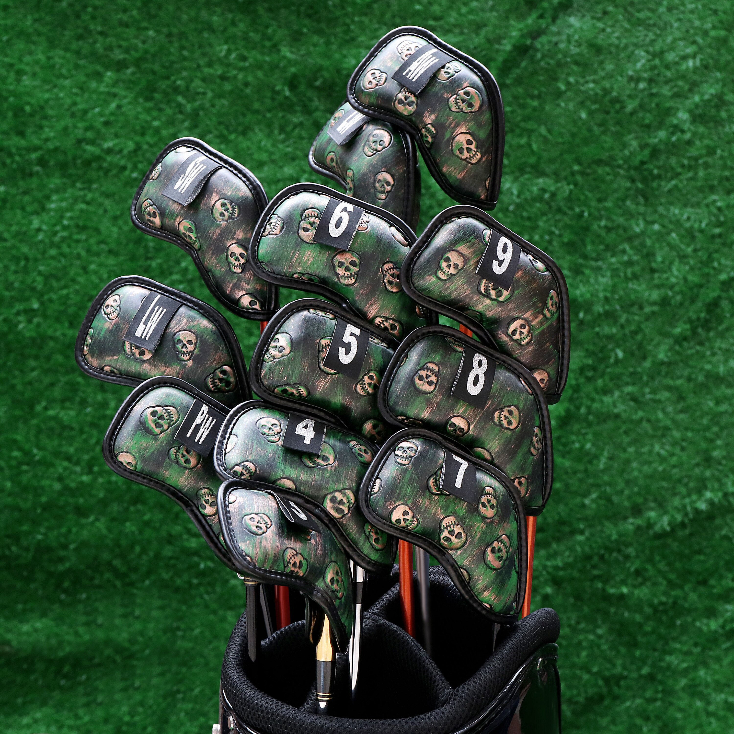 NEUE Original Champkey Monster Schädel Golf Eisen Kopf Abdeckung Pack von 12 stücke (3 ~ 9, EINE, P,S,L,L)-Schwarz Grün Farbe Golf Eisen Headcover