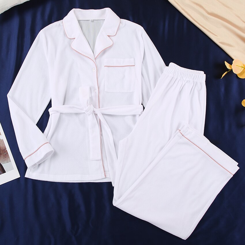 Hiloc – pyjama en velours tricoté pour femmes, ensemble avec pantalon, poches, manches longues, costume, simple boutonnage, vêtements de maison