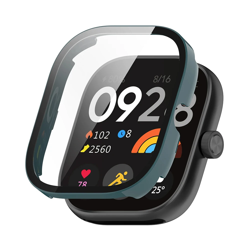 PC-Gehäbenutzen + Glas für Xiaomi Redmi Uhr 4 3, gehärtetes Glas, kratzfeste Folie, Stoßstangenschutzhülle für Redmi Uhr 3 aktiv/3Lite: Grün / 4-6,9 Zoll