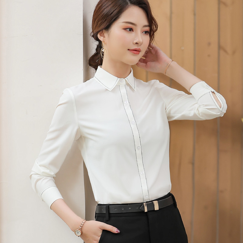 Spring long sleeve shirt women white black long sleeve chiffon blouse office lady work formal office plus size tops